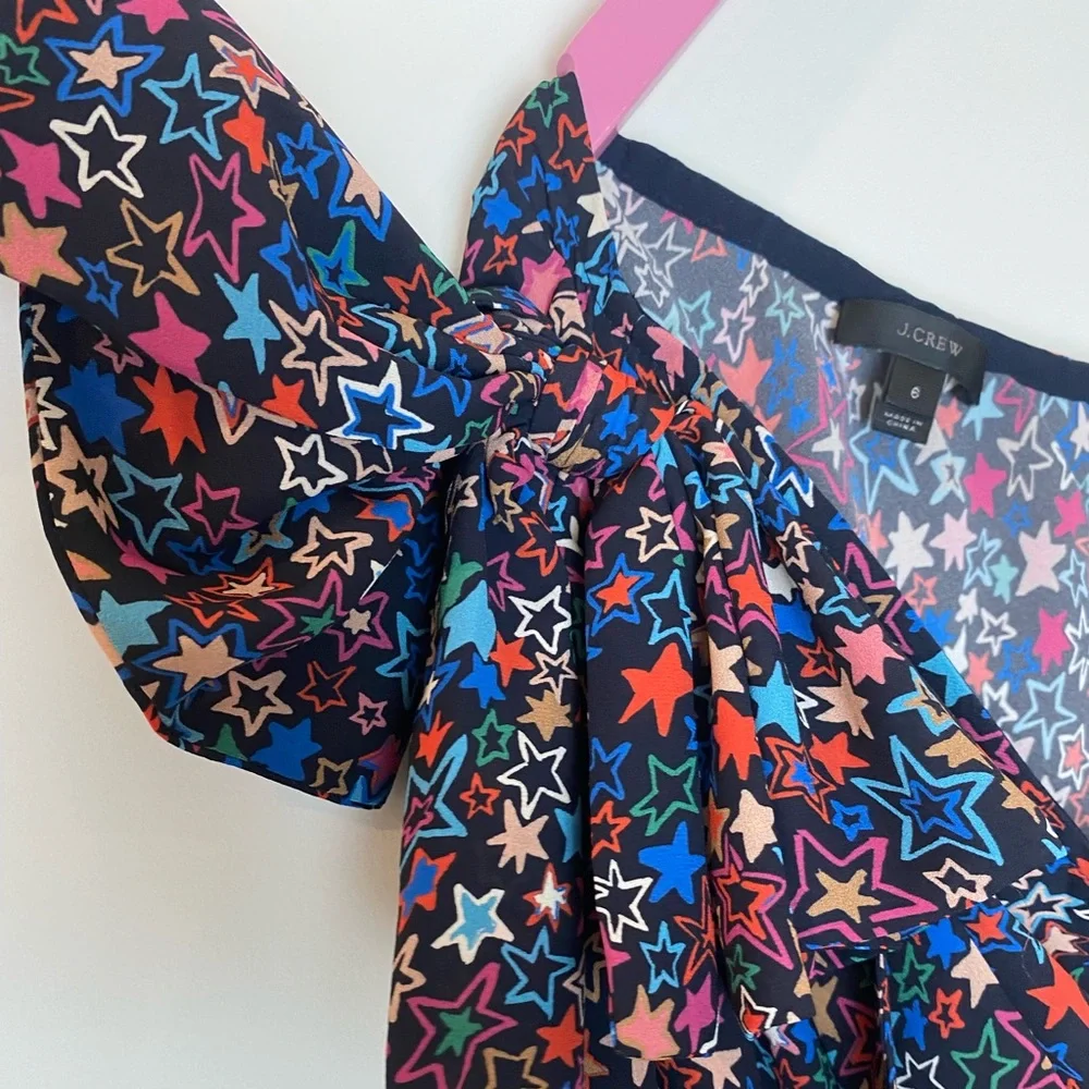 EEUC J. Crew Kaleidoscope Star One Shoulder Blouse - Picture 7 of 10